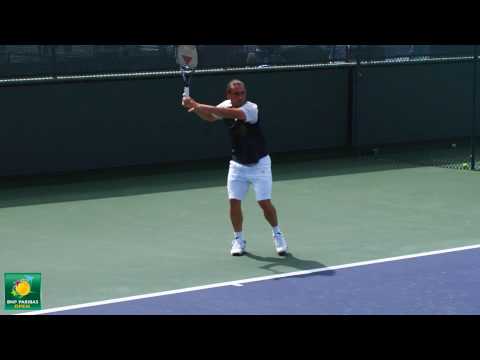 Marcos バグダディス hitting forehands and backhands in slow motion HD -- Indian Wells Pt． 02