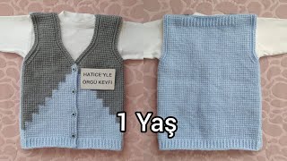 Enes Çocuk Yelek Yapımı 1 Yaş Tunus İşi Kolay Basit Kullanışlı 2 Renk Örgü Bebek Süveter Kazak Tarif