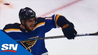 Blues’ Brayden Schenn Celebrates Scoring By Snapping Stick