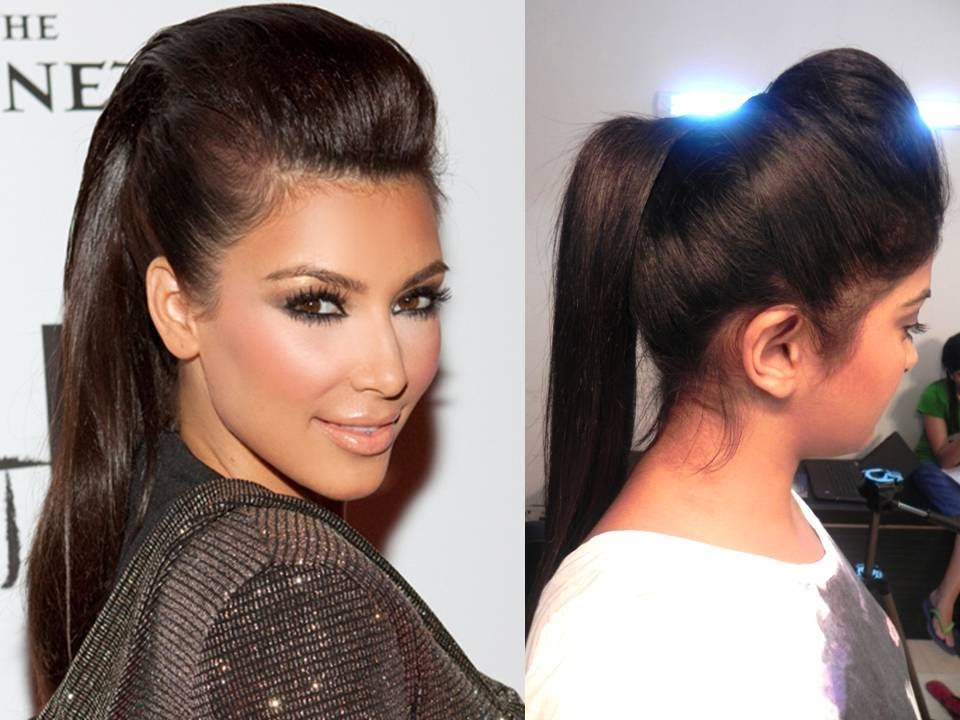 Kim Kardashian inspired Ponytail with a puff - YouTube