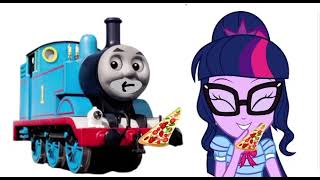 Thomas The Tank Engine Having Pizza With Sci Twi