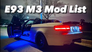 MOD LIST for my BMW M3 Convertible and Walkaround Review E93 V8 S65 Engine