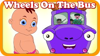 Purple Bus - Wheels On The Bus Go Round - English Nursery Rhymes For Kids