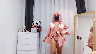 provando robe Rosa| trying on pink robe