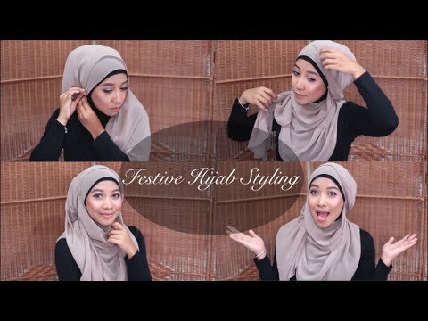 Festive hijab styling using a curved shawl | Syadaahally - YouTube