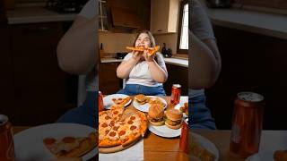 A Fat Girl Eating Very Amount Of Junk Food
