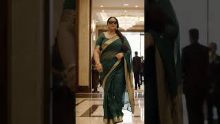 Hotel Lobby Glam Emerald Saree Queen Glam Girl Walks In