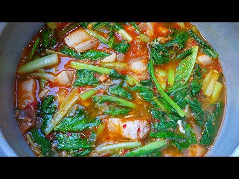 กับข้าวกับปลาโอ 571 : แกงผักกาดใส่หมู เน้นผักไม่เน้นหมู Chinese Flowering Cabbage curry