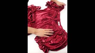 Women Short Lantern Sleeves Shiny Dress Christmas Party