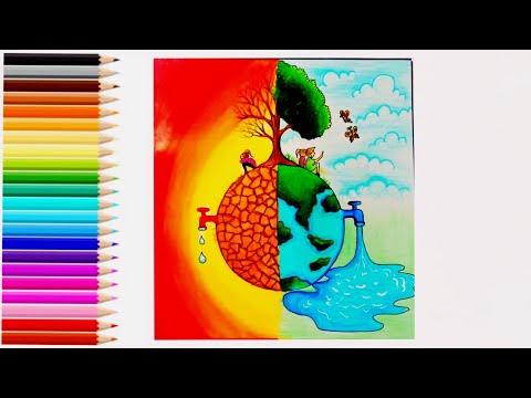 วาดภาพสิ่งแวดล้อมภาวะโลกร้อน How to draw Global Warming