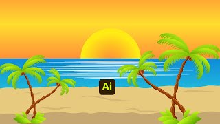 Beautiful Sea View Landscape Vector Drawing In Illustrator Vector Art For Beginners