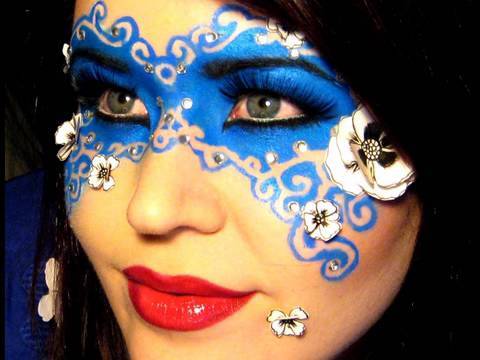  Mascara on Blue  Ben Nye Eyeshadow  Cosmic Blue  Tulip 3 D Puff Paint  Red
