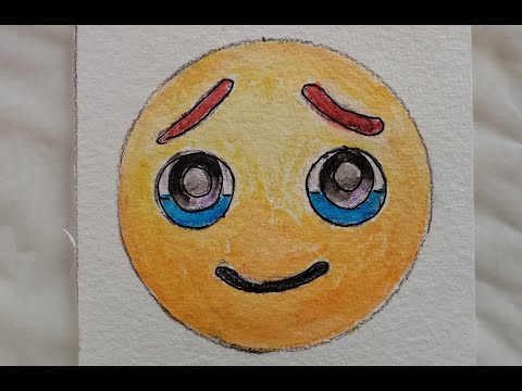 Holding Back Tears Emoji - Simple drawing and painting using water color pencils Holding Back Tears Emoji - Simple drawing and painting using water color pencils