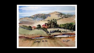 Learn to Paint "The House in the Hills" easy landscape in watercolour.