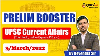 The Hindu Current Affairs 3 March 2022 Prelim Booster News Discussion Devendra Sir