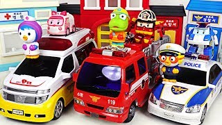 Robocar Poli Police car, Ambulance, Fire Truck! Go! Defeat the villains with Pororo! #PinkyPopTOY