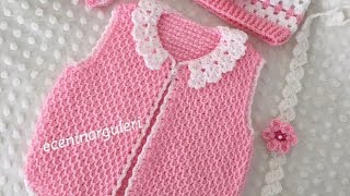 Tunusişi Kolay Ve Güzel Kız Bebek Yelek6-12 Ayvest Easy Baby Crochet Cardigan