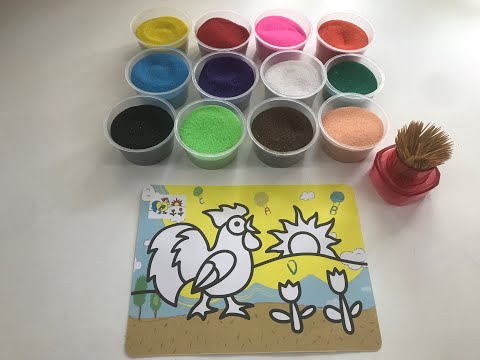 TÔ MÀU TRANH CÁT CHÚ GÀ TRỐNG - COLORING ROOSTER SAND PICTURE - #YLUNCHANNEL