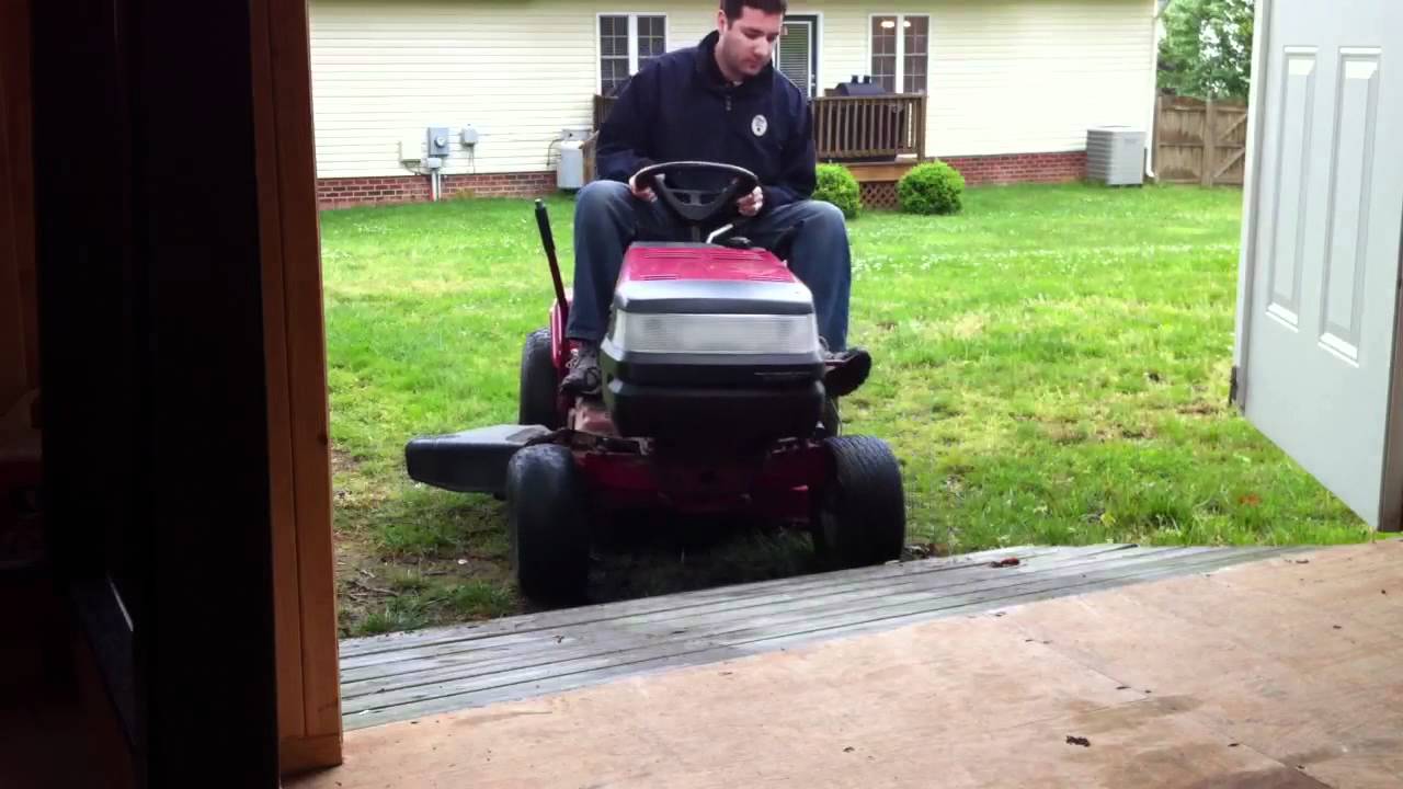 mower shed ramp fail - youtube