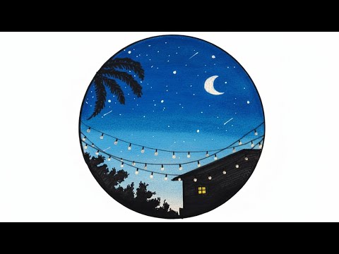 Night View Scenery Drawing With Half Moon|| Draw With Oil Pastel Colour. #art #nightview #scenery Night View Scenery Drawing With Half Moon|| Draw With Oil Pastel Colour. #art #nightview #scenery