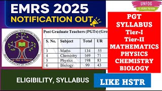Emrs New Vacancy 2025 - Eligibility, Syllabus Mathematicsphysicschemistrybiology Pgt Like Hstr