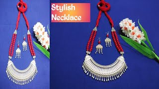 How To Make Gl Beads German Silver Necklace - German Silver Oxidised Jewellery Making
