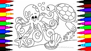 Learn Colors L Ocean Coloring Pages For Kids Octopus Seashells Stars Turtle Picture Baby