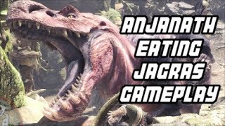 Monster Hunter World - Anjanath Eating Great Jagras Gameplay