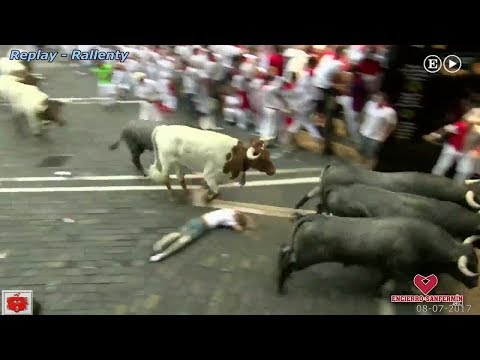 Pamplona Festa de San Fermin 2017 - 2ยฐ Encierro Integrale con Rallenty momenti pericolosi