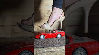 High Heel Crushing Experiment. Model Car Crush In Heels