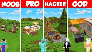 Camping Build Battle Challenge - Noob Vs Pro Vs Hacker Vs God - Minecraft Animation