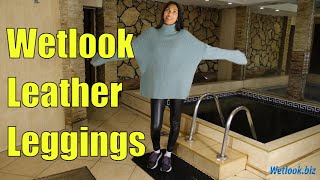 Wetlook Girl In Leather Leggings | Wetlook Leggings | Wetlook Wool Sweater