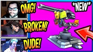 STREAMERS *FIRST TIME USING* NEW "MOUNTED TURRET" GUN! *EPIC* Fortnite FUNNY & SAVAGE Moments