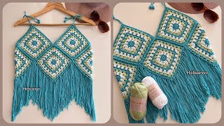 Kolay Tığ İşi Kare Motifli Yazlık Bluz Yapımı Crochet Crop Top Örgü Modeli Hobisever