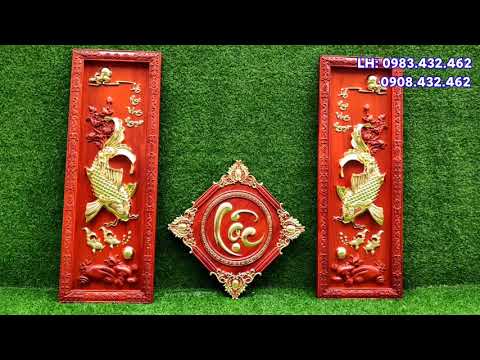 Tranh gỗ cá chép mạ vàng | Đánh giá bộ tranh cá chép trông trăng gỗ hương dày đẹp