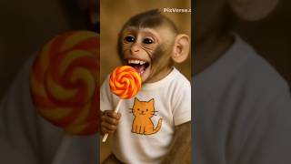 Cute Monkey Eat Lolipop Then Cant Stop Your Laughing