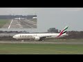 Two view takeoff of Emirates Boeing 777 A6-EGK at Hamburg Airport