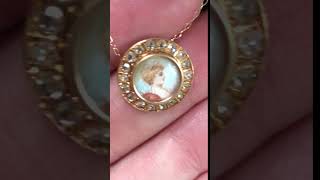 Victorian D Hand-Painted Portrait Pendant Wdiamond Surround Vintage Katie Callahan & Co.