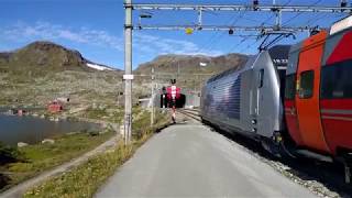 Nsb Train Departing Finse Station For Bergen
