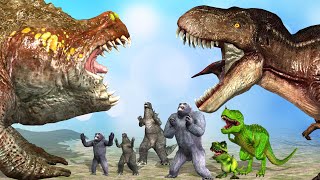 Giant Frog vs T-rex Scarface || Cartoon Gorilla Godzilla and Dinosaur 