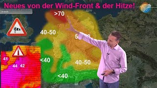Kurz-Update: Regenfront & Wind am Donnerstag. Hitze-Peak um den 17./18. nach 6er kurz über 40 Grad!