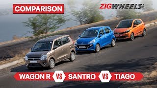 Maruti Suzuki WagonR vs Hyundai Santro vs Tata Tiago | Compact hatch comparison | ZigWheels.com