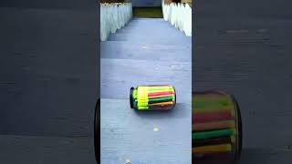Color Pencil Filled Jar Rolling To The Down Stair.will It Break?