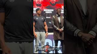 Anthony Joshua & Deontay Wilder MEET face to face; SHAKE HANDS at press conferen