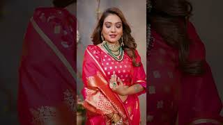 Turn Heads In Red Elora Satin Silk Banarasi Saree With Stunning Floral Zari