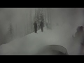 Snowmobile on Teanaway cliff edge in heavy fog