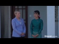 Aung San Suu Kyi and Hilary Clinton hug during US Secretary of State's visit to Burma (Myanmar)