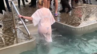 Ice Winter Bikini Swimming In Ice Hole Epiphany Baptism