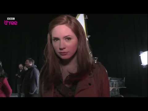 Matt Smith points a camera at Karen Gillan Doctor Who Confidential BBC