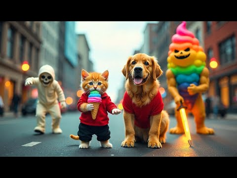 Epic Battle with Zombies and Ice Cream Monsters #Shorts #story #cat #dog #viralvideo #ytshorts